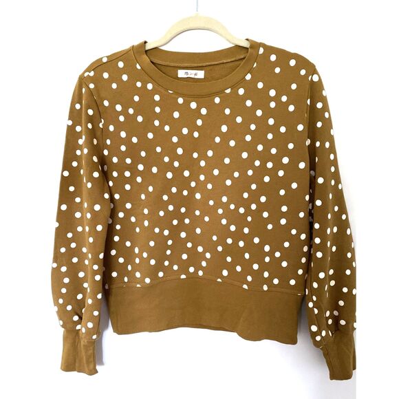 Madewell Banded Long Sleeve Crewneck Pullover Sweatshirt in Inkwell Dots Sz M - Picture 2 of 10